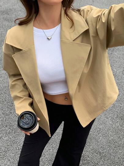 Livesso 女式秋季翻领短款风衣夹克