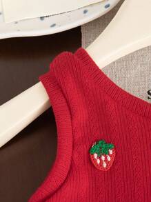 SHEIN 2 Stück/Set Baby Mädchen Sommer&Herbst Lässig Stil ärmelloses Top mit Erdbeerdekoration & Shorts - Schwarz - Übersicht 6