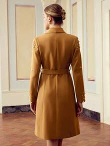 ZEYLAH Women's Elegant Mid-Length Dress With Beaded Collar And Long Sleeves Fall Cloth For Women - Brown - View 3