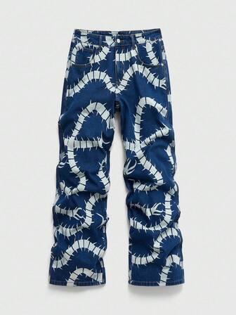 Street Life Jeans casual larghi con gamba ampia e motivo a centopede sulla tasca, da uomo