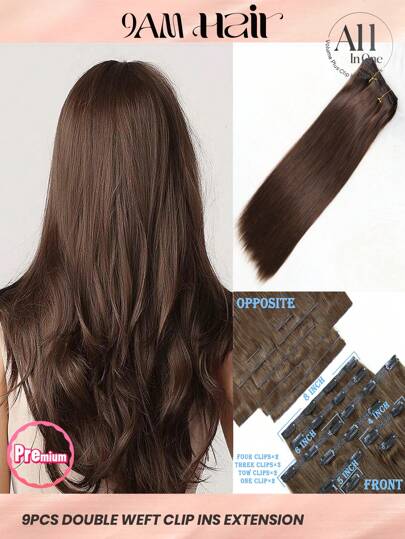 9pcs 200g/220g/240g Lace Bace 4# Dark Brown Clip In 100% Remy Human Hair Extension Cuticle Aligned Double Drown Clip Ins For Thin Hair Woman Natural Look Top Quality