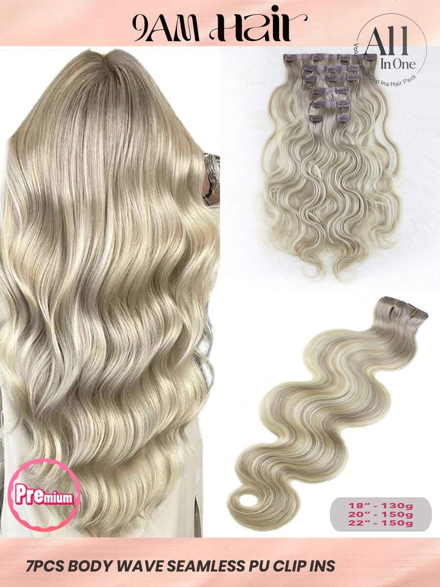 Seamless Clip Ins 7pcs Body Wave TP18/613 Dirty Blonde & Bleach Blonde 130g/150g Full Head Seamless PU Clip Ins Extensions 100% Cuticle Aligned Double Drown Remy Human Hair HQ Invisible Clip In Hair Extensions - S18/613 - View 1
