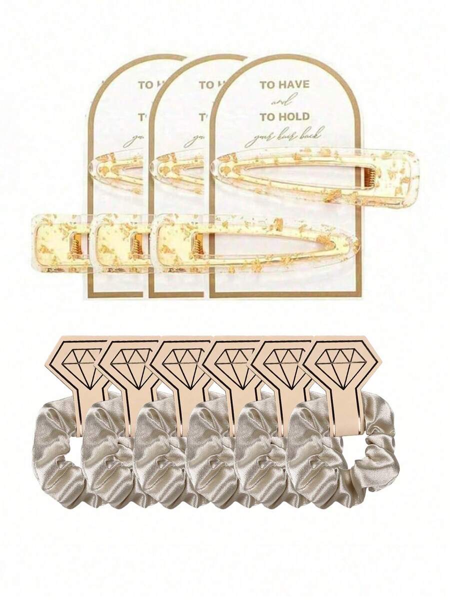 SHEIN 12PCS Bridesmaid Hair Clips No Bend Hair Clips No Crease Hair Clips Gold Glitter Makeup Bangs Hair Clips(6pcs Hair Clips+6pcs Scrunchies)Bridal Shower Gifts Silk Satin Soft Hair Accessories Bridesmaid Wedding Favor Women,Christmas - Multicolor - View 1