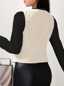 Modelyn Chaleco casual delgado de un solo pecho con cuello en V de unicolor para mujer, otoño - Albaricoque - Ver 2