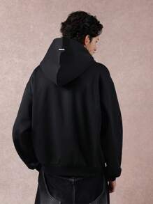 SUMWON Regular Trendsetting Relaxed Fit Hoodie With Script Embroidery Drawstring Hood Loungewear Comfort Everyday Casual Streetwear Winter Essential Plain - Black - View 2