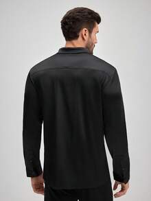 Officeau Men's Satin Fabric Long Sleeve Dress Shirt, Formal Business, Black, Fall, Old Money Men's Dress Shirt