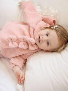 SHEIN 女婴6个月-3岁纽扣外套休闲长袖秋季保暖加厚外套 - 粉色 - 查看 5