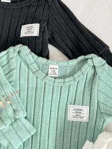SHEIN 3件套新生儿男女宝宝纯色百搭柔软舒适长袖连体衣套装，四季皆宜，罗纹针织，中性婴儿服装，男女宝宝套装，新生儿针织套装，婴儿针织套装，新生儿连体衣，男女宝宝连体衣，1-24个月，2T男宝宝服装，男宝宝套装，男宝宝服装，母子装，女宝宝/男宝宝连体衣，新生儿连体衣，新生儿服装，新生儿男女宝宝连体衣 - 彩色 - 查看 5