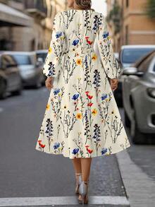 SHEIN Clasi Apricot Ditsy Floral Long Dress, Elegant And Suitable For Everyday Wear Classy Outfits For Women Fall Clothes For Women Fall Women Clothes Fall Dresses For Women Elegant Dresses For Women Fall Dresses Chic Dress