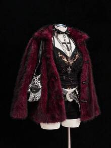 Sunspun Casual Loose Cropped Jacket Winter Fall Autumn - Red - View 5