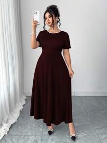 Elenzga 夏季时尚法式复古优雅露背蝴蝶结通勤连衣裙 大码酒红色连衣裙 大码优雅连衣裙 休闲长裙 大码蝴蝶结露背连衣裙 酒红色长款连衣裙 - 酒紅色 - 查看 3