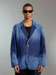 ROMWE MEN Men's Casual Distressed Denim Jacket, Suitable For Spring/Summer , Fall - Black - View 7