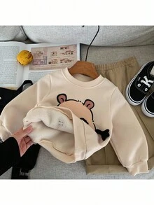SHEIN 2 件套男婴针织纯色可爱动物图案圆领运动衫和宽松纯色梭织裤子套装 - 彩色 - 查看 10