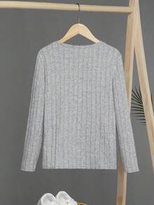 SHEIN 男童休闲贴布装饰圆领针织套头T恤 - 灰色 - 查看 2