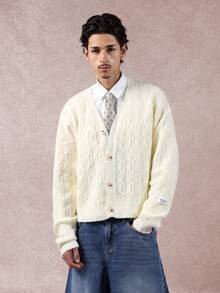 SUMWON Áo len cardigan cài nút phía trước dệt kim cáp cổ điển phong cách cổ điển mùa đông thu nhiều lớp áo len thiết yếu hàng ngày giản dị kiểu học sinh - Màu be - Xem 6