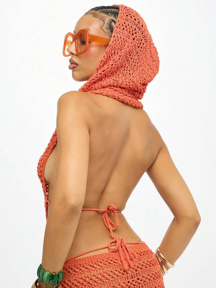 SUMWON WOMEN Crochet Hooded Mini Dress With Cutout Details