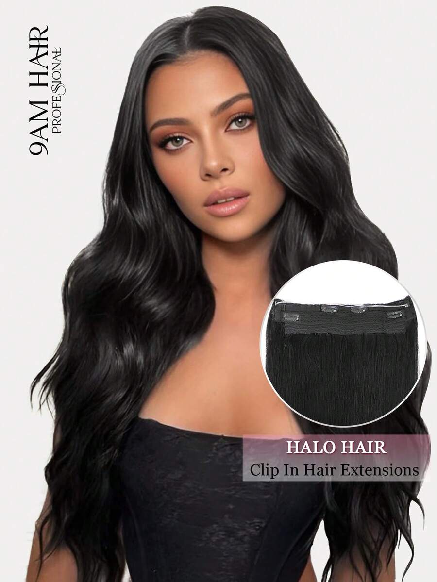 9AM Hair Halo Hair Extensions Real Human Hair 14-20 Inch Invisible Wire Hair Extensions Real Human Hair Natural Black Hair Halo Extensions For Women Adjustable Wire Secret With Clips In Human Hair - S1B - View 1