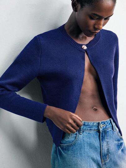 Maija 1 件女式修身短款性感长袖金属针织开衫，适合初秋返校季和过渡天气、秋季、冬季、夜间外出、外出上衣女士、夜间外出、约会之夜、老钱风格