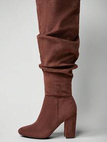 SHUZIA Women's Glamorous Round Toe Block Heel Over-The-Knee Slouchy Boots - Brown - View 5