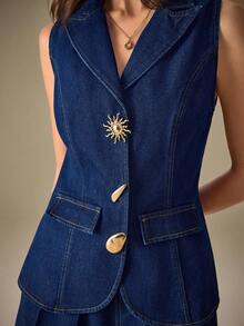 Selenza Bộ áo vest và quần short denim đi làm thường ngày dành cho nữ - Màu xanh lam - Xem 2
