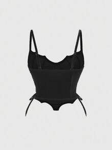 ROMWE Goth 女士时尚朋克交叉肩带上衣和迷你裙两件套 - 黑色 - 查看 8