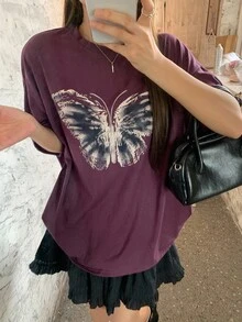 DAZY Autumn/Winter New Loose Casual Butterfly Print Round Neck Women T-Shirt
