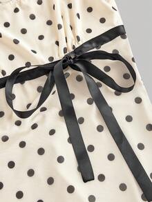 SHEIN MOD Váy lưới chấm bi có nơ - Màu be - Xem 4