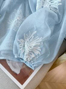 GlowEve CURVE Áo sơ mi thêu hoa thường ngày/công sở cỡ lớn - Màu xanh lam - Xem 7