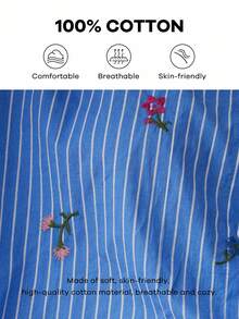 Écloséra French Retro Casual Striped Embroidered Long Sleeve Autumn Women's Loose Ladies Shirt Women's Office Wear Women's Button Shirt Women's Going Out Tops