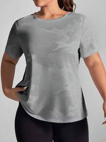 SHEIN Rhythm Era 大码女式休闲圆领短袖运动T恤大码健身上衣女士大码运动服大码健身服曲线健身服宽松健身上衣 - 淺灰色 - 查看 5
