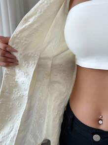 Elenzga 女士优雅提花长袖束腰夹克 - 杏色 - 查看 7