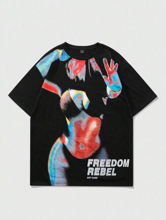 T-shirt à manches courtes pour hommes avec imprimé rétro américain gothique sensible à la chaleur et dégradé. Convient pour le port casual quotidien, le printemps/été, Halloween