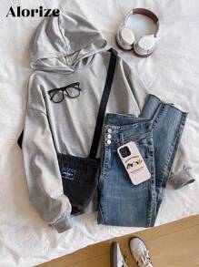 Lässiger, vielseitiger Allround-Sweatshirt für Teenager-Mädchen, grauer Oversized-Pullover-Sweatshirt für Herbst und Winter - Hellgrau - Übersicht 7