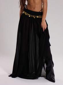 MUSERA Boho Low Rise Chiffon Maxi Skirt Vacation Summer Ibiza Fits Sands    Party Spring Summer Elegant Holiday - Black - View 1