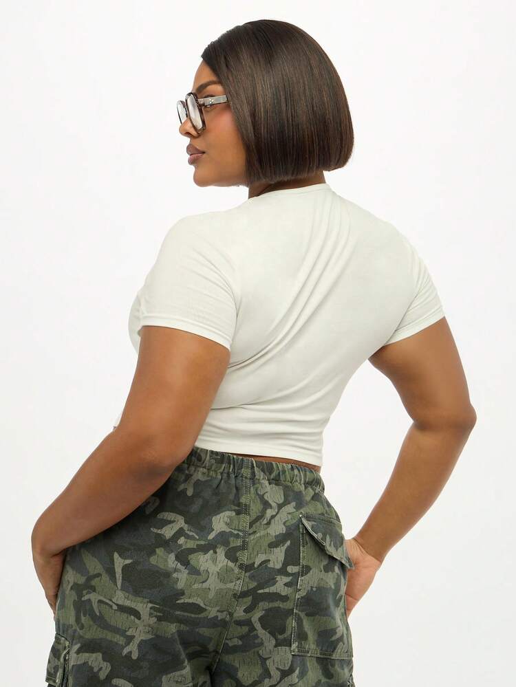White Cropped T-Shirt With Beverly Hills Print