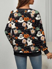EMERY ROSE Plus Size Halloween Ghost, Pumpkin, Bat Graphic Print Raglan Sleeve Sweatshirt Fall Cloth For Women Winter Autumn - Multicolor - View 2