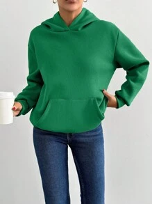 EURMUSE Women's Autumn Letter & Cartoon Bear Print Drop Shoulder Casual Hoodie Sweatshirt - Green - View 5