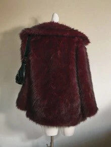 SHEIN ICON Oversized Faux Fur Collar Mixed Color Jacket Burgundy Fur Coat In Fall/Winter
