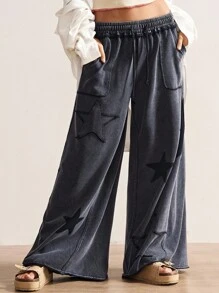 Bohemela 女士休闲纯色针织宽松阔腿裤 - 黑色 - 查看 5