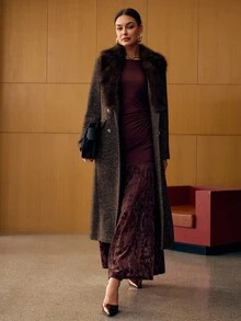 MOTF PREMIUM WOOL DOUBLE BREASTED OVERCOAT FOR AUTUMN & WINTER - Coffee Brown - View 4