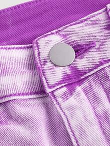 SHEIN MOD 女式休闲蝴蝶结装饰迷你牛仔裙 - 紫色 - 查看 3