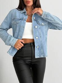 EURMUSE Women's Casual Washed Fitted Denim Jacket - Medium Wash - View 6