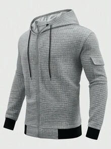 Manfinity Homme sweat-shirt à capuche zippé gris à manches longues et couleur unie pour homme grande taille, Sweat-shirt-shirt à capuche texturé, automne - Gris - Voir 7