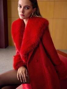 MOTF PREMIUM WOOL COLLAR TIED WAIST LONG COAT, AUTUMN/WINTER - Red - View 3