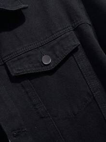 Manfinity Homme Loose Fit Men's Long Sleeve Cotton Denim Jacket With Flap Pockets, Without T-Shirt, Fall