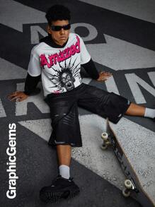 SHEIN Coolqubz Zweiteiler Hoodie Langarmsweatshirt mit Blitz-Motiv für Teenager Jungen - Schwarz und Weiss - Übersicht 12