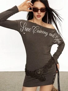 INAWLY Women's Off Shoulder Printed Casual Dress Fall Cloth For Women - Brown - View 5