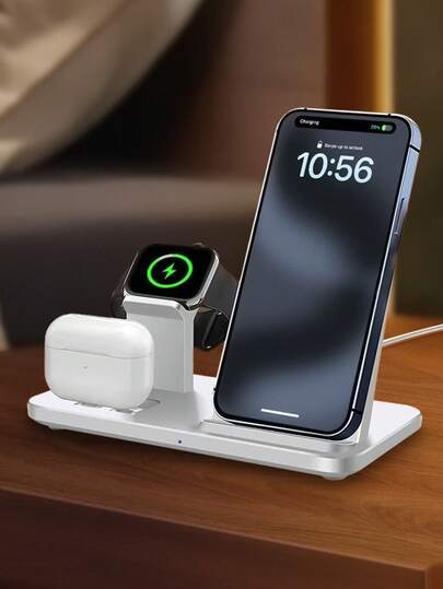 Teckwe 适用于多台设备的快速充电基座 - 15W 三合一无线充电器支架，适用于 16/15/14/13/12/11/Pro/Max/XS/XR/X/8/Plus、适用于 10/9/8/7/6/5/4/3/2/SE/Ultra、适用于 Pro2/Pro/3/2/1