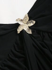 Sweetra Y2K 度假音乐节修身时尚性感网眼金属扣短款女式上衣 - 黑色 - 查看 3