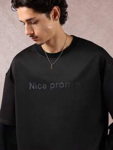 SUMWON Oversized Double Layer Long Sleeve Sweatshirt Nice Prompt Print Crew Neck Fall Winter Casual Streetwear Urban Fashion Statement Boxy Fit - Black - View 5